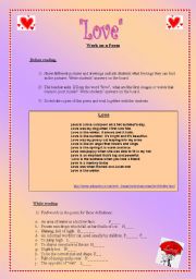 English Worksheet: Poetry - Love - work on a poem - lesson plan