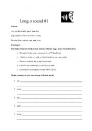 English Worksheet: Long vowels: a