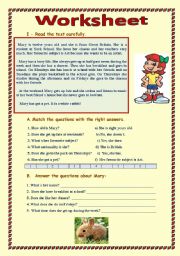 English Worksheet: Marys daily routine