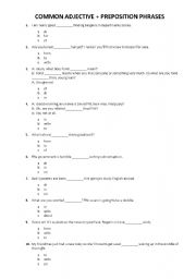 Common adjective and preposition phrases