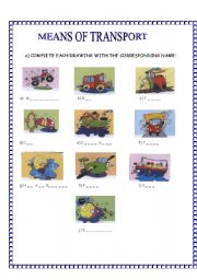 English worksheet: MEANS OF TRANSPORT