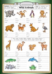 English Worksheet: Wild Animals - Reading, writing & general knowledge