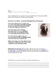 English Worksheet: Poem - How do I love thee