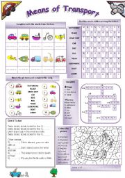 English Worksheet: Means Of Transport (b/w version included) fully editable