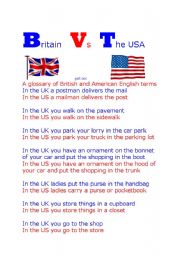 English Worksheet: Britain Vs the USA