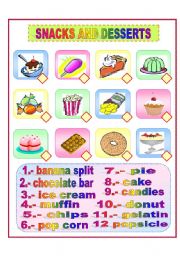 English Worksheet: SNACKS, DESSERTS AND DRINKS