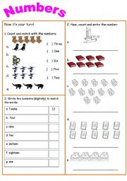 English Worksheet: Numbers 1 - 16