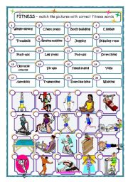 English Worksheet: Fitness nouns - matching worksheet 20 physical exercises