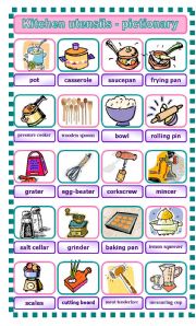 English Worksheet: Kitchen utensils - pictionary