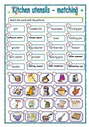 English Worksheet: Kitchen utensils - matching