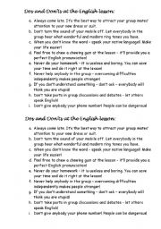 English Worksheet: Dos and Donts at the English lesson