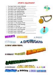 sports equipment worksheets