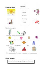 English worksheet: WEATHER / ROOMS