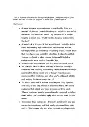 English Worksheet: Waitstaff guidelines