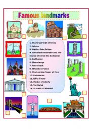 English Worksheet: Famous landmarks and sights around the world - matching activity
