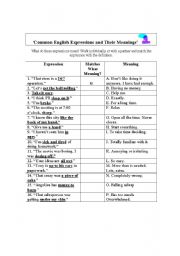 16 Common English Expressions - A Matching Exercise and Answer Key