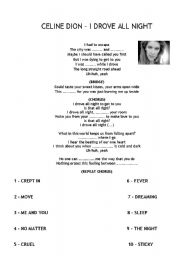 English Worksheet: Celine Dion - I drove all night