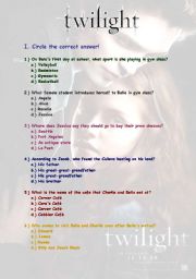 English Worksheet: TWILIGHT