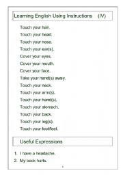 English Worksheet: Parts of Body Commands & Frequence Word Practice