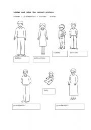 English Worksheet: Family Members Pictures and words