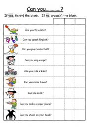 English Worksheet: Can you.....?