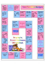 English Worksheet: Future tense review board game: going to,pres continuous,will,shall(28.07.2010)