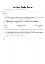 English worksheet: Animal Parts Game