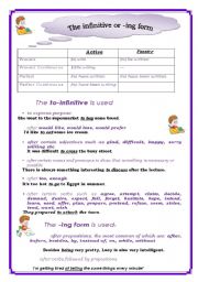 English Worksheet:  the infinitive or the ing form 