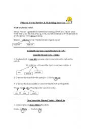 Phrasal Verbs - Review Lesson and Matching Exercise - Student Guide with Visuals - Matching Exercise and Answer Key Included