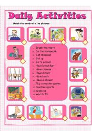 English Worksheet: daily activities - matching