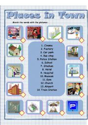 English Worksheet: Places in town - matching