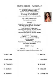 English Worksheet: Selena Gomez Naturally