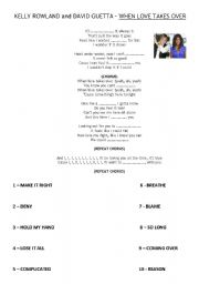 English worksheet: Kelly Rowland David Guetta When Love takes over