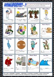 English Worksheet: HOMOPHONES 2 + KEY