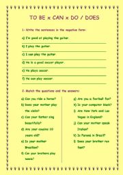 English Worksheet: to Be - Can - Do - Does