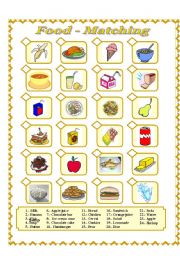 English Worksheet: Food - Matching Activity