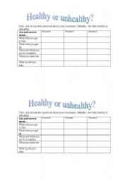 English Worksheet: Speaking - Healthy or unhealthy habits