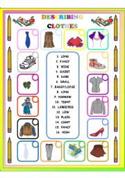 English Worksheet: ADJECTIVES TO DESCRIBE CLOTHES MATCHING