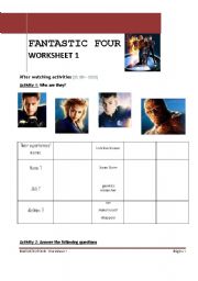 English worksheet: Fantastic four movie worksheet 1