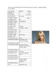 English worksheet: MISSING INFORMATION ABOUT BRITNEY SPEARS