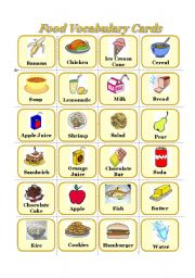 English Worksheet: Food Vocabulary Cards