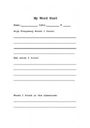 English worksheet: Word Hunt