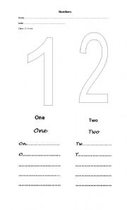 English worksheet: Numbers 1 and 2