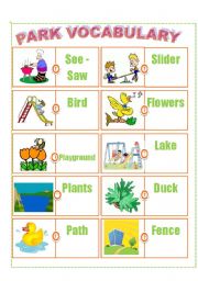 English Worksheet: PARK  VOCABULARY