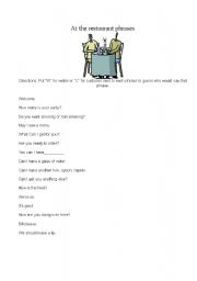 English worksheet: At the restraunt phrases