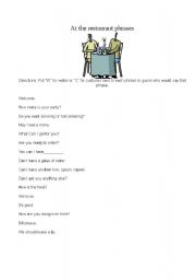 English Worksheet: At the restraunt phrases