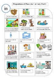 English Worksheet: PREPOSITIONS OF PLACE (IN/ ON/ AT)- PART 1( PICTURE GRAMMAR) 