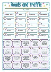 English Worksheet: Roads and traffic - matching + key