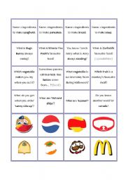 English Worksheet: Food game - game cards