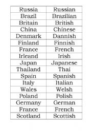 nationalities - matching game